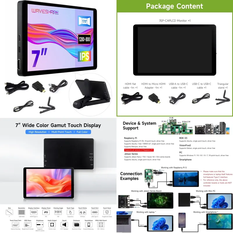 Raspberry Pi - Pantalla Táctil Capacitiva Aismartlink Waveshare de